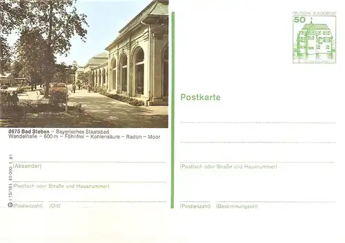 Bildpostkarte 8675 Bad Steben von 1981 / Bayerisches Staatsbad - Wandelhalle (bpk34)