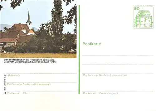 Bildpostkarte 6101 Bickenbach von 1981 / Evangelische Kirche (bpk35)