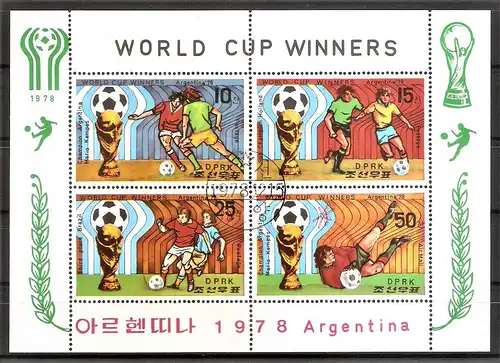 Briefmarke Korea-Nord Mi.Nr. 1777-1780 o KLEINBOGEN Fussball-Weltmeisterschaft Argentinien 1978