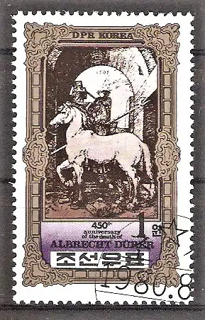 Briefmarke Korea-Nord Mi.Nr. 2042 o Albrecht Dürer 1980 / Kupferstich „Das große Pferd“