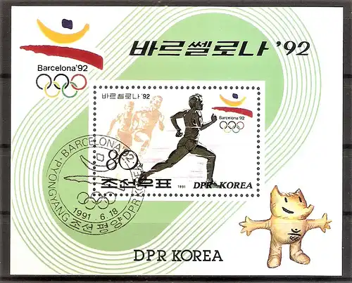 Briefmarke Korea-Nord Block 263 o (Mi.Nr. 3222 C) Olympiade Barcelona 1992 / 400-m-Lauf