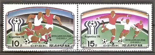 Briefmarke Korea-Nord Mi.Nr. 1676/1677 o Zusammendruck ! Fussball-Weltmeisterschaft Argentinien 1978 / Spielszenen