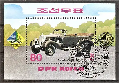 Briefmarke Korea-Nord Block 207 o (Mi.Nr. 2701) Briefmarkenbörse Südwest Sindelfingen 1985 / Mercedes Benz W 31
