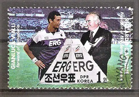 Briefmarke Korea-Nord Mi.Nr. 3333 o Gewinn der italienischen Fußballmeisterschaft 1990/1991 durch Sampdoria Genua