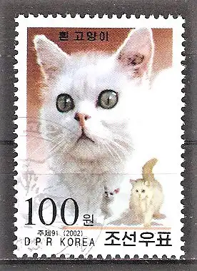 Briefmarke Korea-Nord Mi.Nr. 4588 o Katzen und Hunde 2002 / Weiße Katze