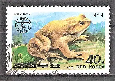 Briefmarke Korea-Nord Mi.Nr. 3342 o Frösche und Kröten 1992 / Erdkröte (Bufo bufo)