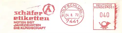 Freistempel Wolfschlugen - Schäfer Etiketten - Hüten seit Jahrzehnten die Kundschaft (#2874)