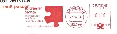 Freistempel F30 2497 Bobingen - Mitarbeiter Service Personalleasing und Arbeitsvermittlungs GmbH (Abb. Puzzleteil) (#2837)