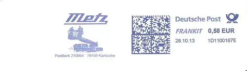 Freistempel 1D1100167E Karlsruhe - Metz (Abb. Feuerwehr Fahrzeug mit Hebebühne und Feuerwehrleuten) (#2816)
