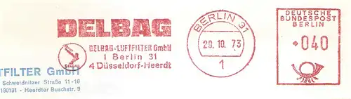 Freistempel Berlin - DELBAG - Delbag-Luftfilter GmbH / 1 Berlin 31 - 4 Düsseldorf-Heerdt (#2794)