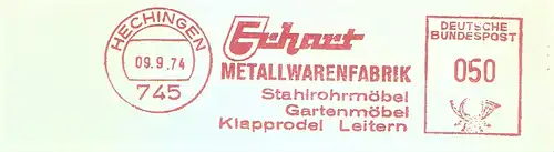 Freistempel Hechingen - Erhart Metallwarenfabrik - Stahlrohrmöbel Gartenmöbel Klapprodel Leitern (#2783)