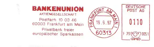 Freistempel F79 0051 Frankfurt am Main - BANKENUNION Aktiengesellschaft - Privatbank freier europäischer Sparkassen (#3159)