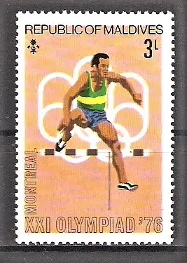 Briefmarke Malediven Mi.Nr. 665 ** Olympische Sommerspiele Montreal 1976 / Hürdenlauf