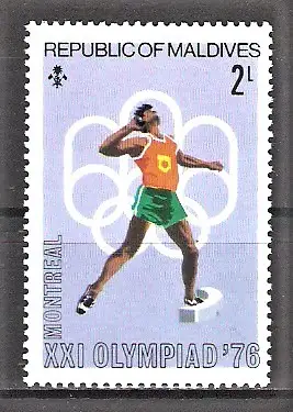 Briefmarke Malediven Mi.Nr. 664 ** Olympische Sommerspiele Montreal 1976 / Kugelstoßen