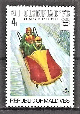 Briefmarke Malediven Mi.Nr. 636 ** Olympische Winterspiele Innsbruck 1976 / Viererbob