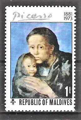 Briefmarke Malediven Mi.Nr. 506 ** Gemälde von Pablo Picasso 1974 / "Mutter und Kind"