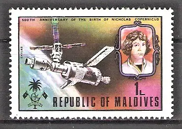 Briefmarke Malediven Mi.Nr. 497 A ** 500. Geburtstag von Nikolaus Kopernikus 1974 / Skylab