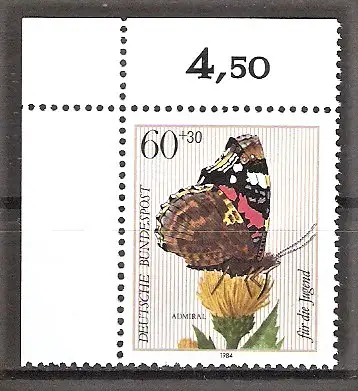 Briefmarke BRD Mi.Nr. 1203 ** Bogenecke oben links - Bestäuberinsekten 1984 / Admiral (Vanessa atalanta)