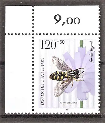 Briefmarke BRD Mi.Nr. 1205 ** Bogenecke oben links - Bestäuberinsekten 1984 / Schwebfliege (Chrysotoxum festivum)