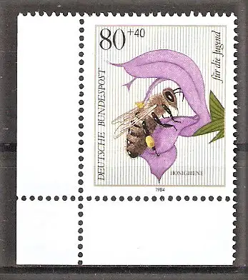 Briefmarke BRD Mi.Nr. 1204 ** Bogenecke unten links - Bestäuberinsekten 1984 / Honigbiene (Apis mellifera)