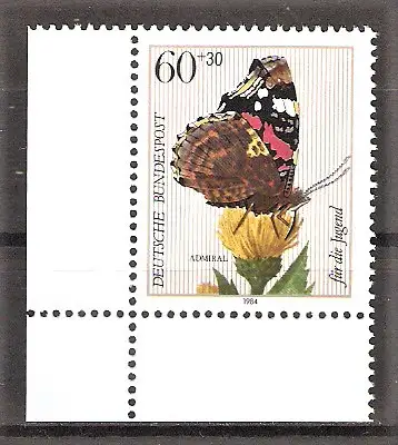 Briefmarke BRD Mi.Nr. 1203 ** Bogenecke unten links - Bestäuberinsekten 1984 / Admiral (Vanessa atalanta)