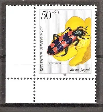 Briefmarke BRD Mi.Nr. 1202 ** Bogenecke unten links - Bestäuberinsekten 1984 / Bienenwolf (Trichodes apiarius)
