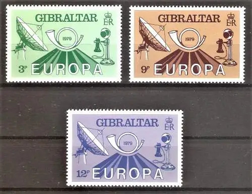 Briefmarke Gibraltar Mi.Nr. 392-394 ** Europa CEPT 1979 - Geschichte des Post- und Fernmeldewesens / Kompletter Satz !