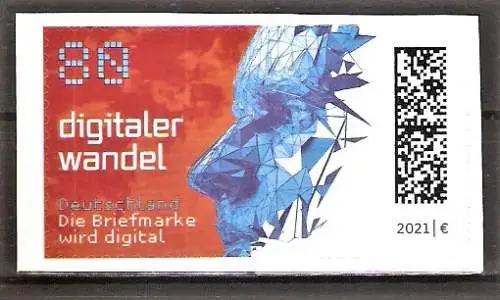 Briefmarke BRD Mi.Nr. 3592 A ** Digitaler Wandel 2021 (selbstklebend aus Folienblatt) / Computergraphik eines menschlichen Gesichte