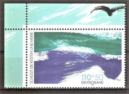 Briefmarke BRD Mi.Nr. 1989 ** BOGENECKE o.l. Umweltschutz 1998 / Schützt die Küsten und Meere / Meereswellen