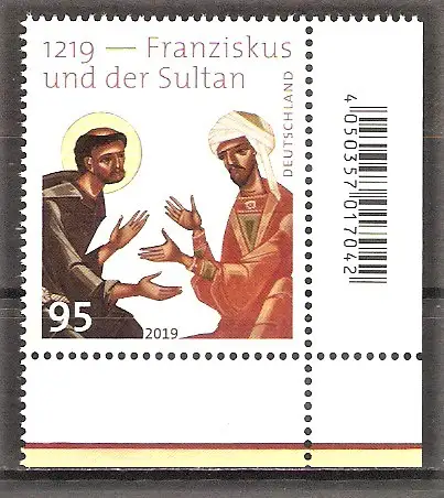 Briefmarke BRD Mi.Nr. 3498 ** BOGENECKE u.r. / 800. Jahrestag des Treffens von Franz von Assisi und dem Sultan 2019