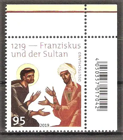 Briefmarke BRD Mi.Nr. 3498 ** BOGENECKE o.r. / 800. Jahrestag des Treffens von Franz von Assisi und dem Sultan 2019