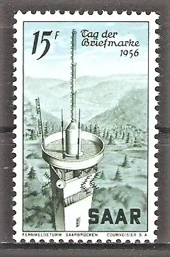 Briefmarke Saar Mi.Nr. 369 ** Tag der Briefmarke 1956 / Fernmeldeturm Saarbrücken