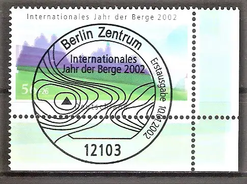 Briefmarke BRD Mi.Nr. 2231 o ESST BERLIN / BOGENECKE u.r. / Umweltschutz 2002 / Internationales Jahr der Berge
