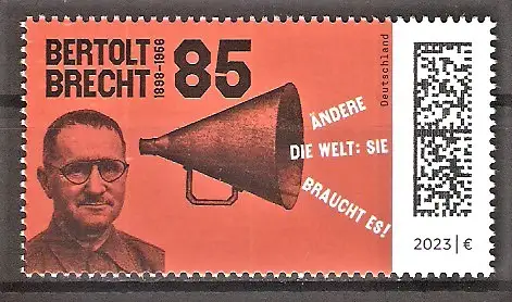 Briefmarke BRD Mi.Nr. 3749 ** Bertolt Brecht 2023 / Deutscher Dramatiker, Librettist und Lyriker