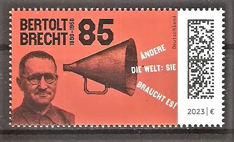 Briefmarke BRD Mi.Nr. 3749 ** Bertolt Brecht 2023 / Deutscher Dramatiker, Librettist und Lyriker