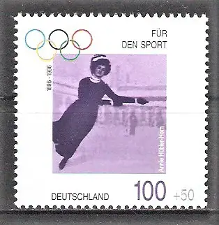 Briefmarke BRD Mi.Nr. 1863 ** Sporthilfe 1996 - 100 Jahre Olympische Spiele der Neuzeit - Deutsche Olympiasieger/ Annie Hübler-Horn