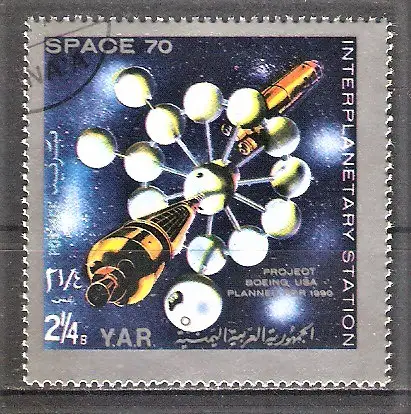 Briefmarke Jemen-Nord (Arab. Republik) Mi.Nr. 1176 o Raumfahrt 1970 / Projekte interplanetarischer Raumstationen