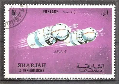Briefmarke Sharjah Mi.Nr. 995 A o Luna 9 1972 / Wostok 1 und 2