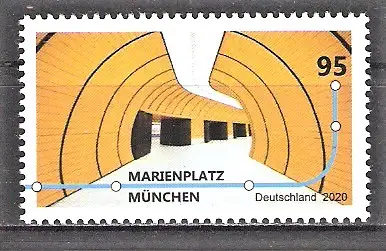 Briefmarke BRD Mi.Nr. 3538 ** U-Bahn-Stationen 2020 / U-Bahn-Haltestelle Marienplatz in München