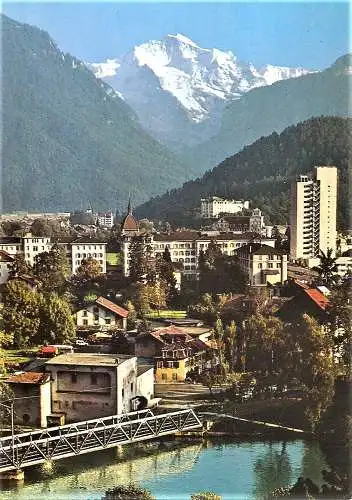 Ansichtskarte Schweiz - Interlaken / Ortsansicht mit Jungfrau (1894)