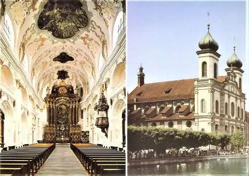 Ansichtskarte Schweiz - Luzern / Xaveriuskirche - Jesuitenkirche St. Xavier (Innen- und Außenansicht) (1651)