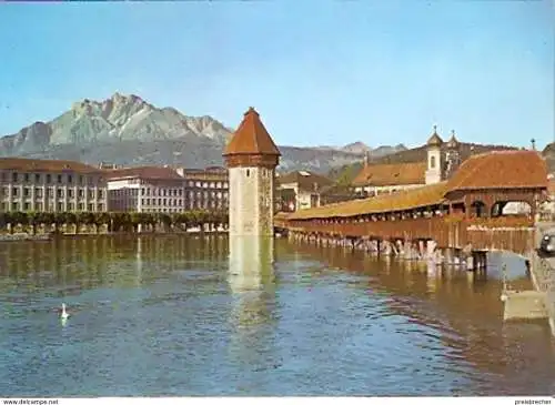 Ansichtskarte Schweiz - Luzern / Kapellbrücke und Wasserturm (1081)