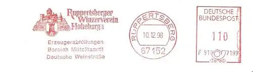 Freistempel F91 7199 Ruppertsberg - Ruppertsberger Winzerverein Hoheburg EG (Abb. Burg und Wappen) (#2656)