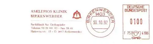 Freistempel F75 4186 Birkenwerder (VGO) - ASKLEPIOS KLINIK BIRKENWERDER - Fachklinik für Orthopädie (Abb. Äskulapnatter) (#2650)