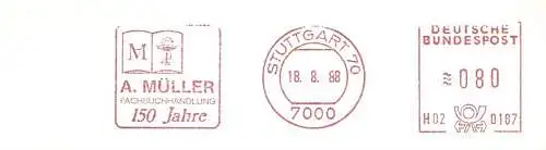 Freistempel H02 0187 Stuttgart - A. MÜLLER - 150 Jahre Fachbuchhandlung (Abb. Aufgeschlagenes Buch mit Äskulapnatter) (#2611)