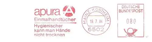 Freistempel Mainz-Kostheim - apura Einmalhandtücher - Hygienischer kann man Hände nicht trocknen (#2509)
