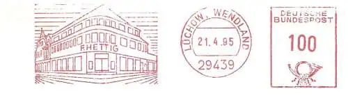 Freistempel Lüchow, Wendland - F. HETTIG (Abb. Firmengebäude Kaufhaus Hettig) (#2409)