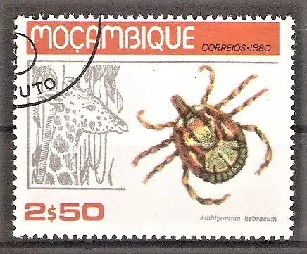 Briefmarke Mocambique Mi.Nr. 739 o Zecken und ihre Wirtstiere 1980 / Zecke (Amblyomma hebraeum) & Giraffe