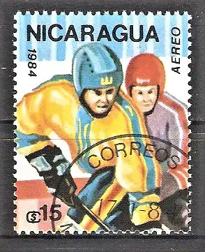 Briefmarke Nicaragua Mi.Nr. 2479 o Olympische Winterspiele Sarajevo 1984 / Eishockey