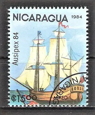 Briefmarke Nicaragua Mi.Nr. 2541 o AUSIPEX 1984 in Melbourne / Segelschiff H.M.S. Discovery